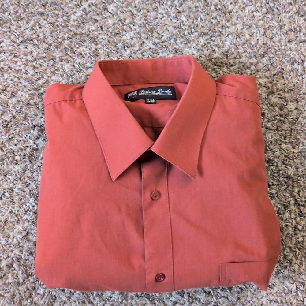 Fortino Landi Men's Dress Button Down Shirt Long‎ Sleeve Burnt Orange Red 19-36